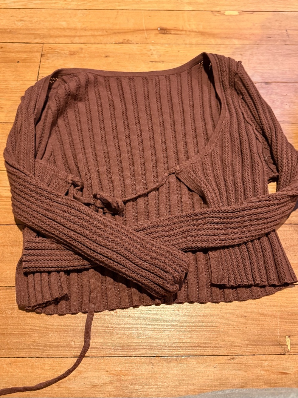 PacSun Ribbed Off-the-Shoulder Wrap Sweater - Brown